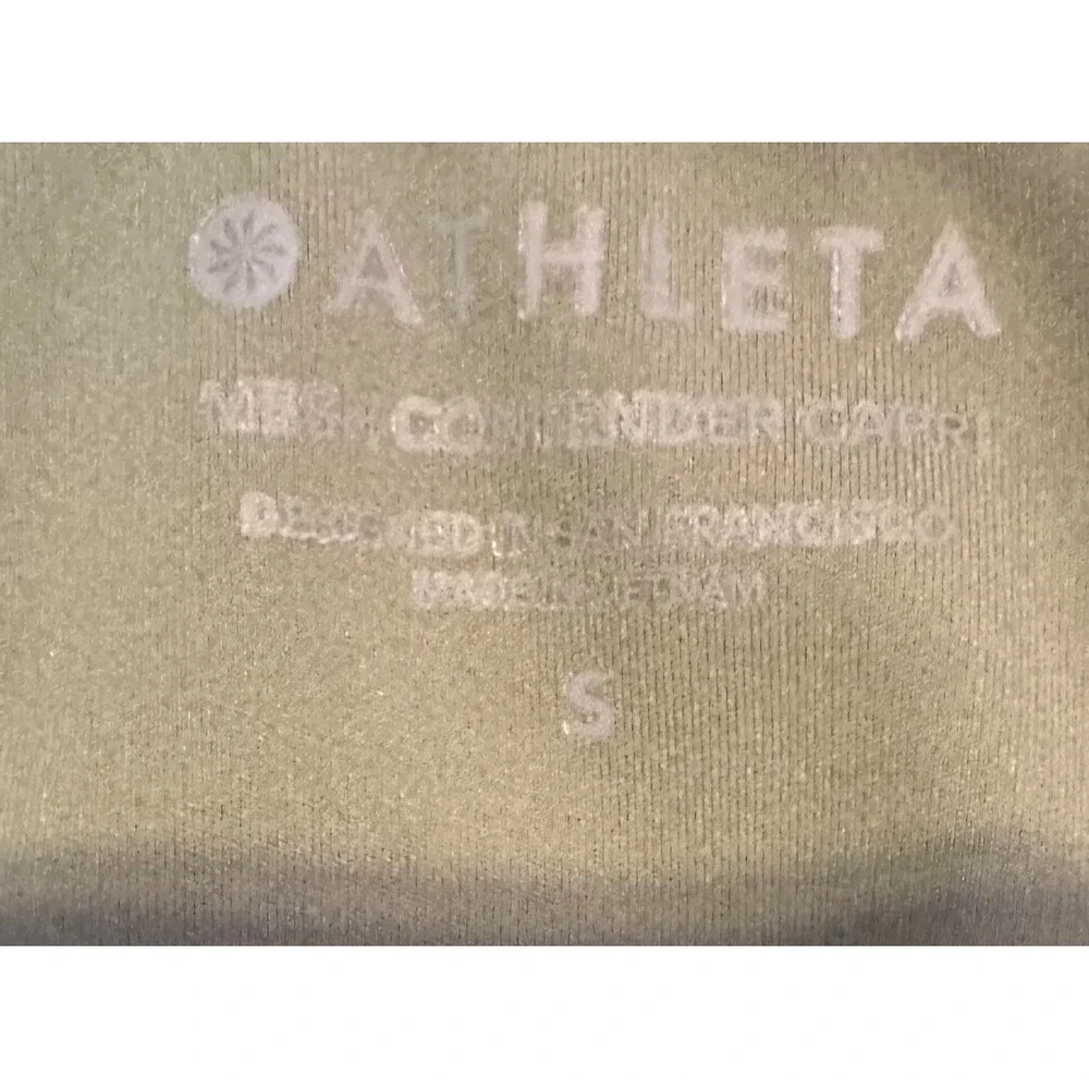 Athleta Mesh Contender Capri Leggings Olive Green Women's Size S Pockets Zippers